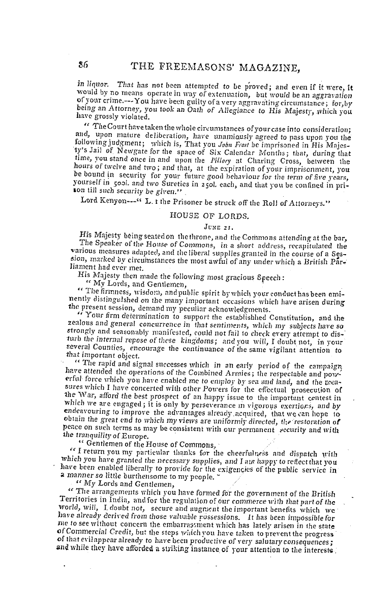 The Freemasons' Magazine: 1793-06-01 - Monthly Chronicle.