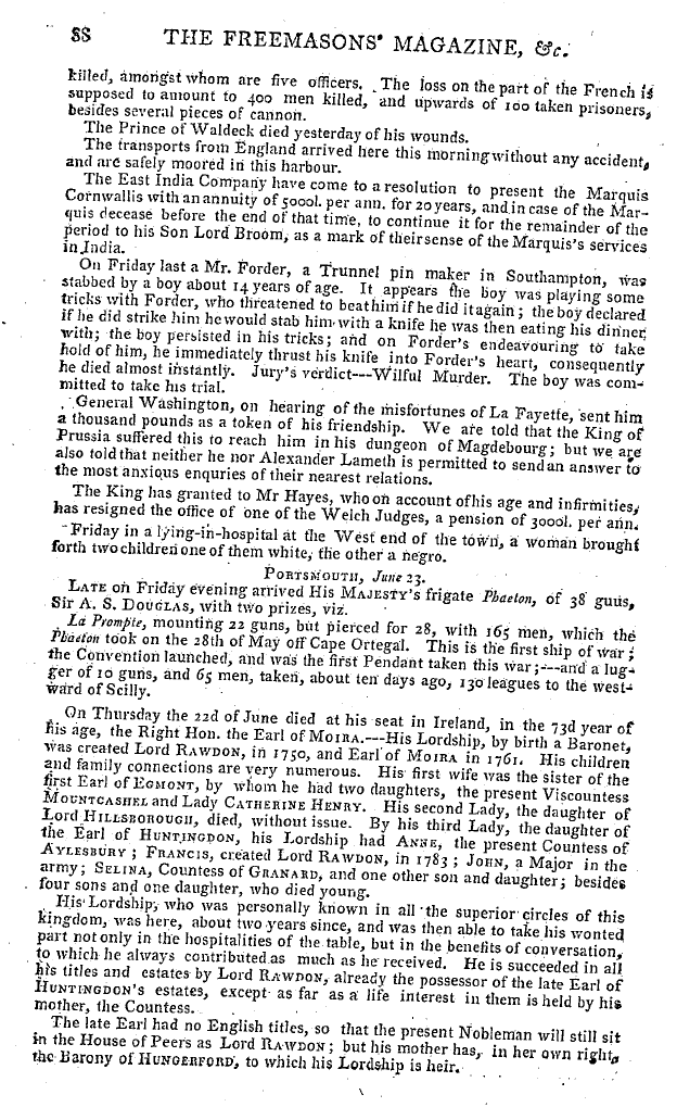 The Freemasons' Magazine: 1793-06-01 - Monthly Chronicle.