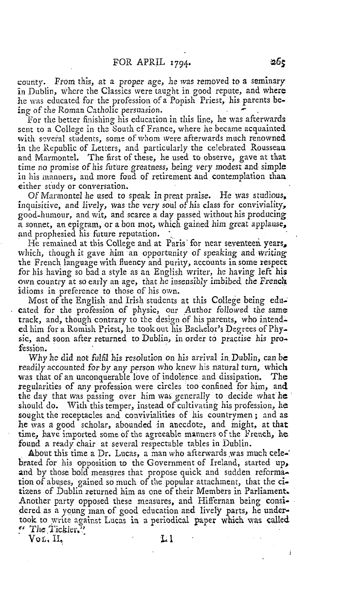 The Freemasons' Magazine: 1794-04-01 - Memoirs Of The Late Dr. Paul Hiffernan.