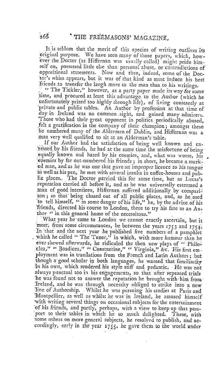 The Freemasons' Magazine: 1794-04-01 - Memoirs Of The Late Dr. Paul Hiffernan.