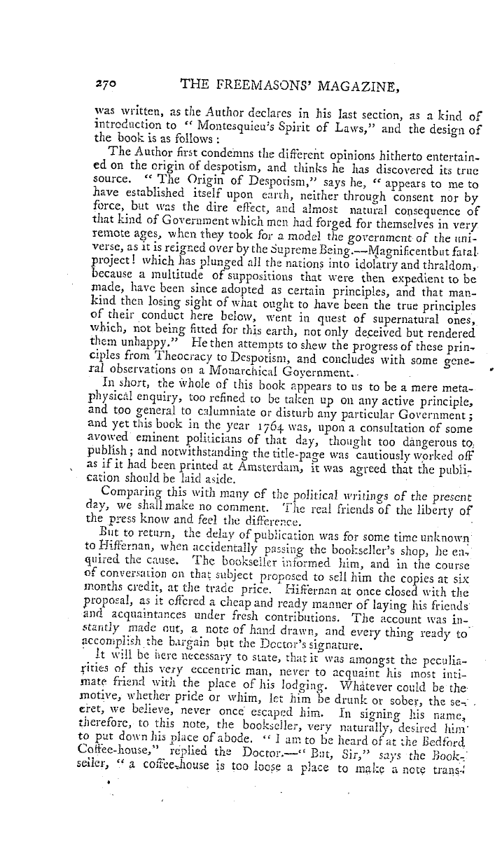 The Freemasons' Magazine: 1794-04-01 - Memoirs Of The Late Dr. Paul Hiffernan.