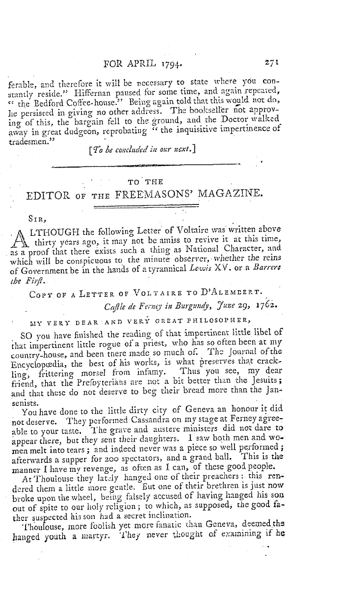 The Freemasons' Magazine: 1794-04-01 - Memoirs Of The Late Dr. Paul Hiffernan.