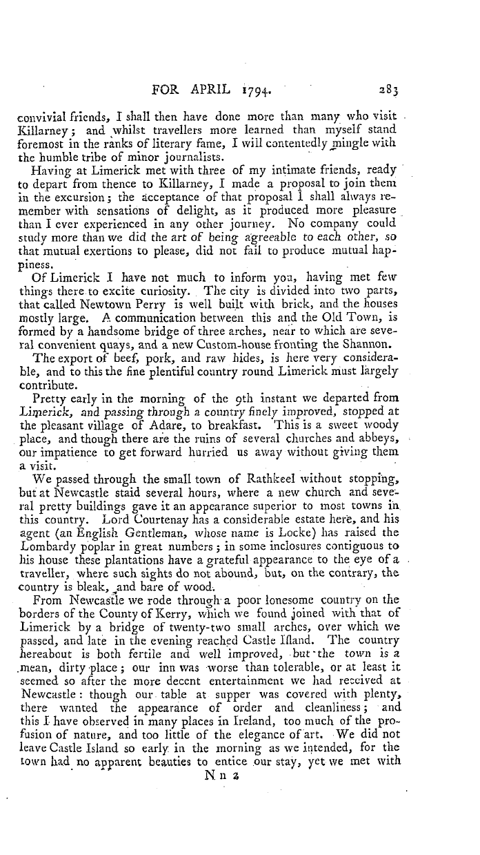 The Freemasons' Magazine: 1794-04-01 - Account Of A Tour To Killarney, &C.