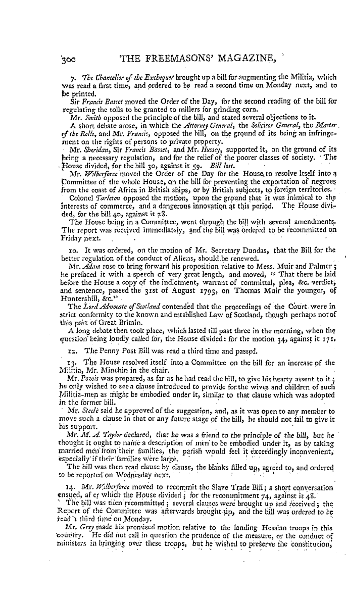 The Freemasons' Magazine: 1794-04-01 - Parliamentary Proceedings.