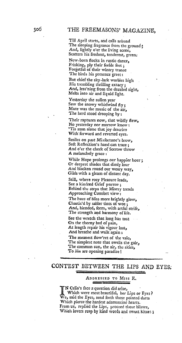 The Freemasons' Magazine: 1794-04-01 - A Lyric Ode, By Gray.