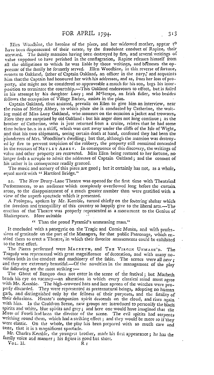 The Freemasons' Magazine: 1794-04-01 - Strictures On Public Amusements.