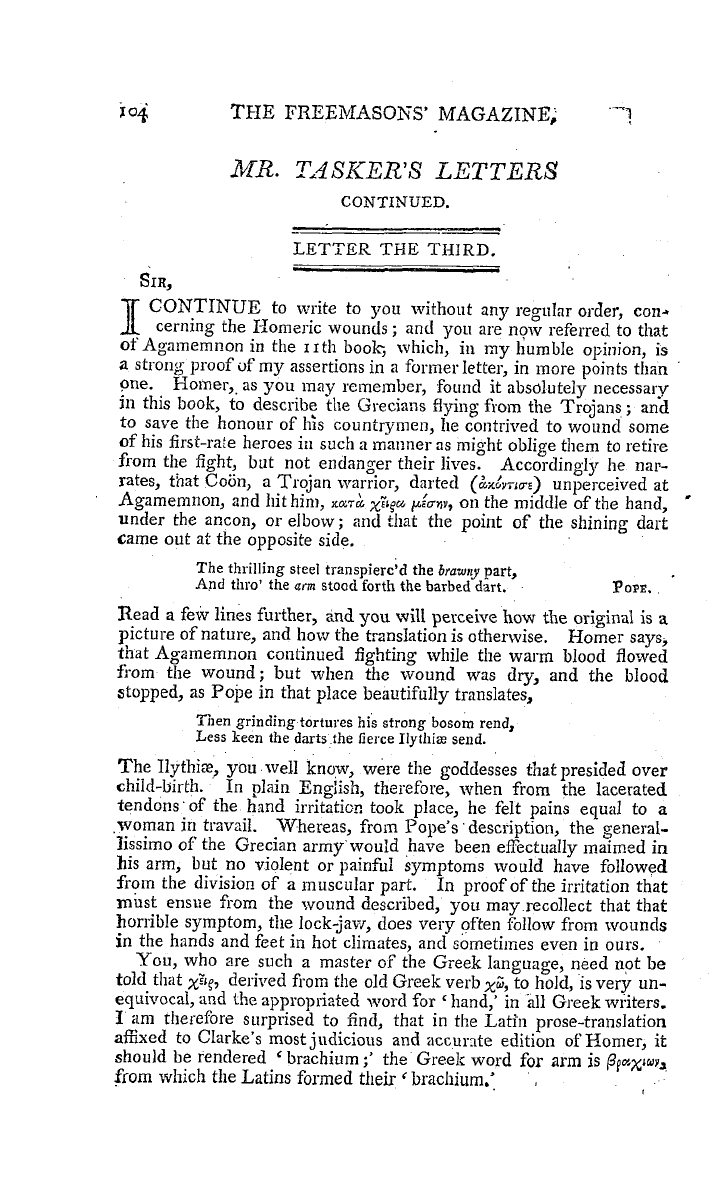 The Freemasons' Magazine: 1794-08-01 - Mr. Tasker's Letters