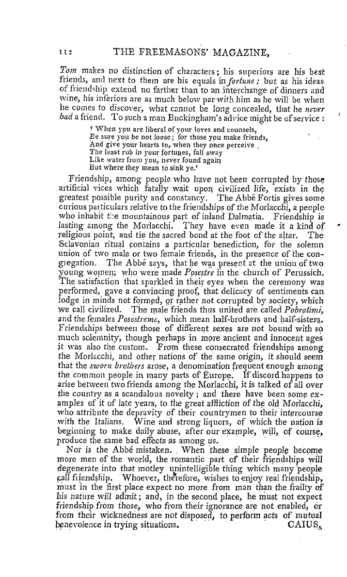 The Freemasons' Magazine: 1794-08-01 - On Imprudent Friendships.