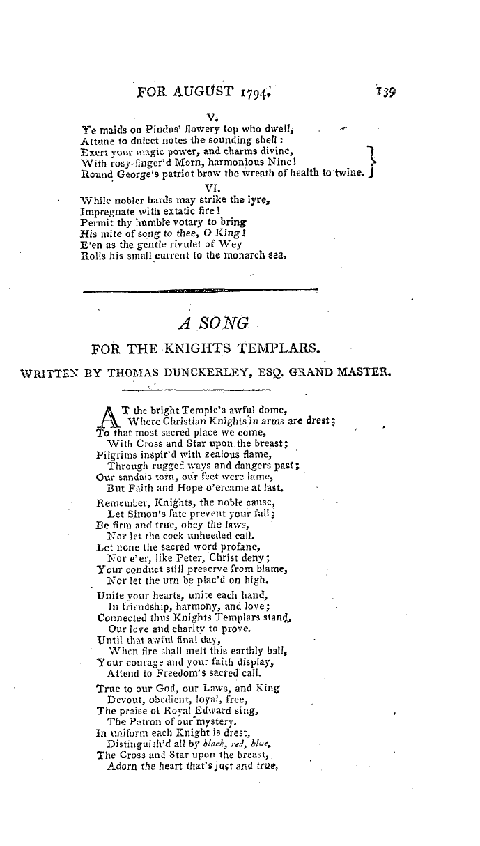 The Freemasons' Magazine: 1794-08-01 - Poetry.