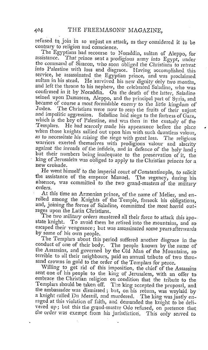 The Freemasons' Magazine: 1794-12-01 - Brief History Of The Religious And Military Order Of The Knights Templars Of St. John Of Jerusalem.