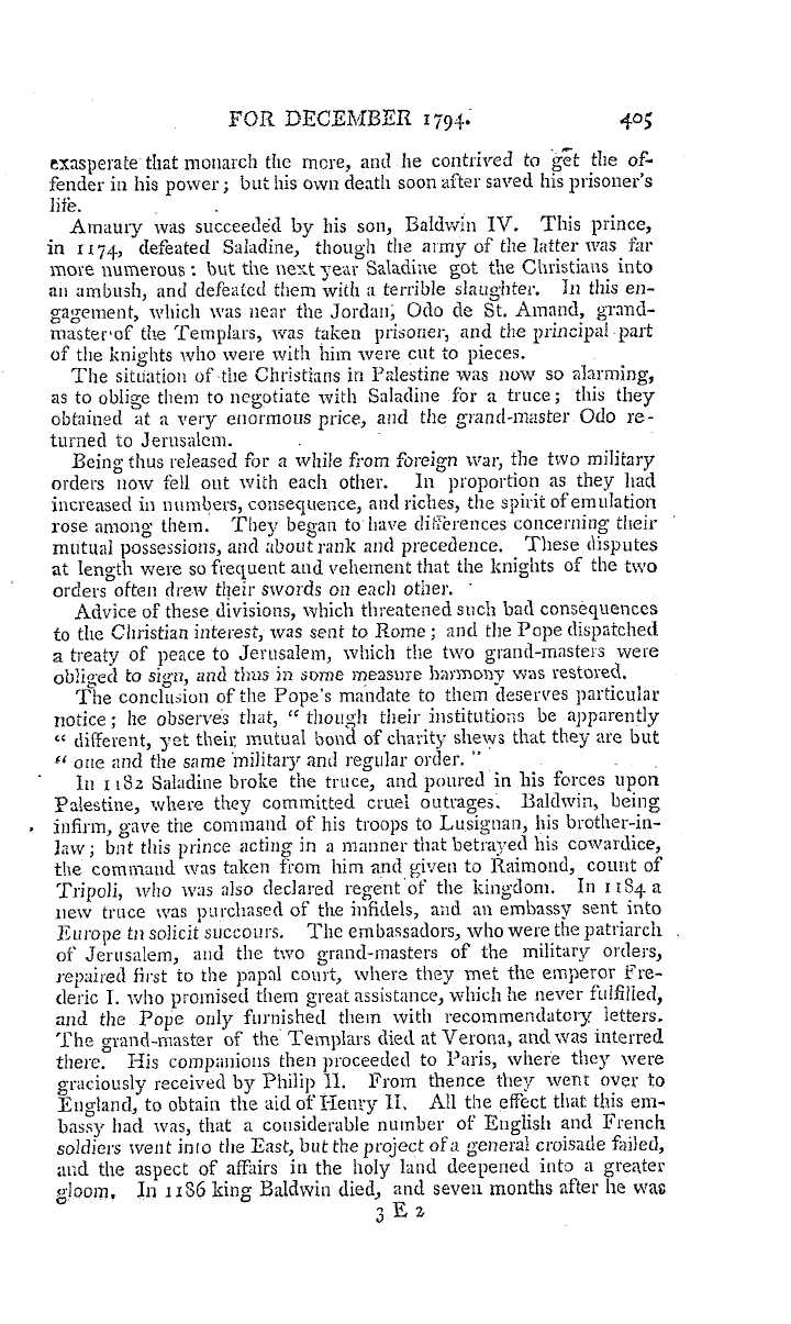 The Freemasons' Magazine: 1794-12-01 - Brief History Of The Religious And Military Order Of The Knights Templars Of St. John Of Jerusalem.