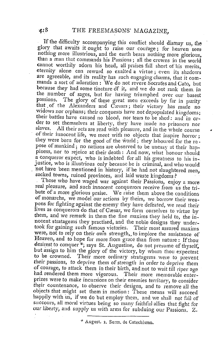 The Freemasons' Magazine: 1794-12-01 - On Subduing Our Passions.