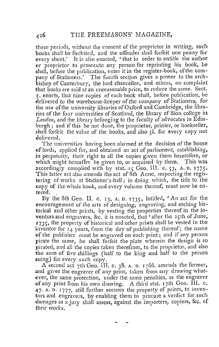 The Freemasons' Magazine: 1794-12-01 - Laws Concerning Literary Property, &C.