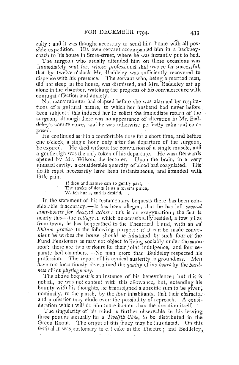 The Freemasons' Magazine: 1794-12-01 - Mr. Baddeley, The Comedian, Of Drury-Lane Theatre.