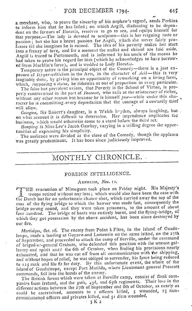 The Freemasons' Magazine: 1794-12-01 - Monthly Chronicle.