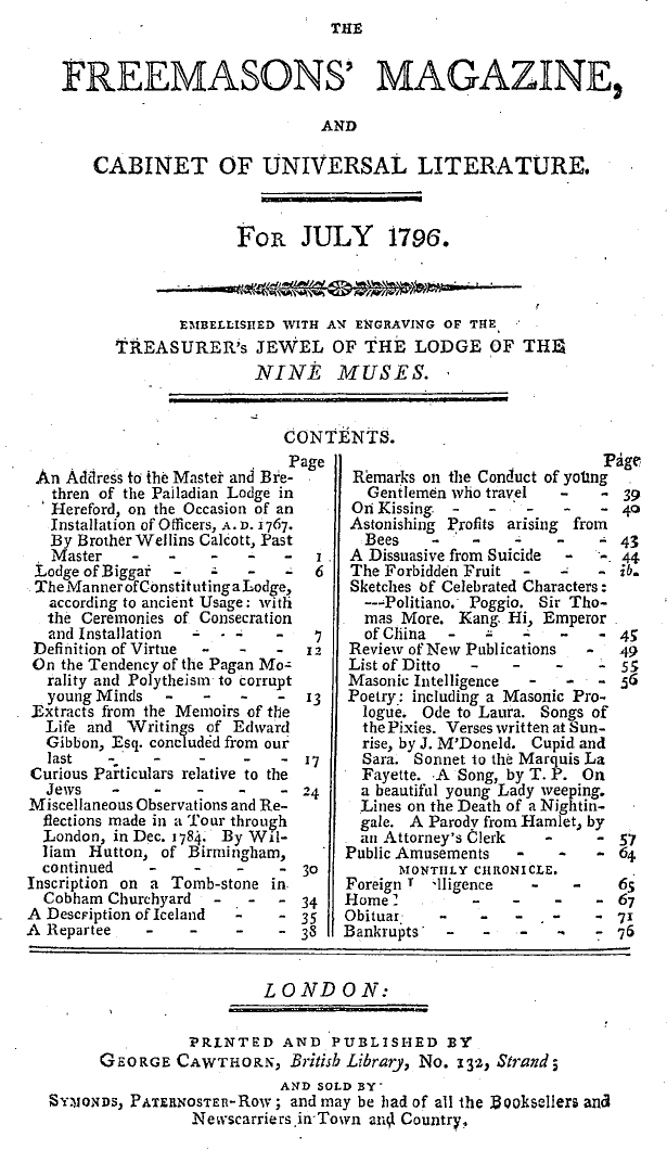 The Freemasons' Magazine: 1796-07-01 - London: