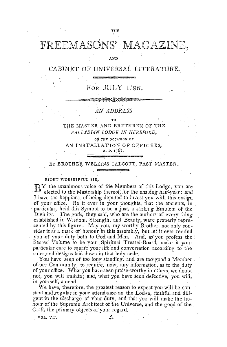 The Freemasons' Magazine: 1796-07-01 - The Freemasons' Magazine, And Cabinet Of Universal Literature.