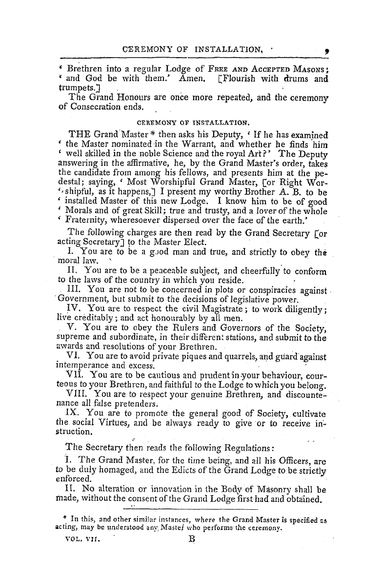 The Freemasons' Magazine: 1796-07-01 - The Manner Of Constituting A Lodge,