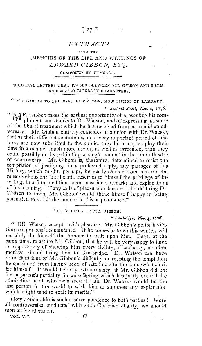 The Freemasons' Magazine: 1796-07-01 - Extracts From The Memoirs Of The Life And Writings Of Edward Gibbon, Esq.