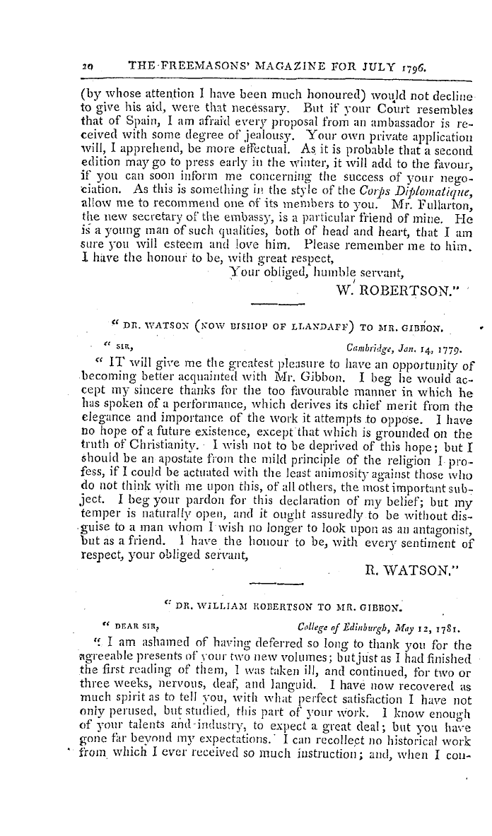 The Freemasons' Magazine: 1796-07-01 - Extracts From The Memoirs Of The Life And Writings Of Edward Gibbon, Esq.