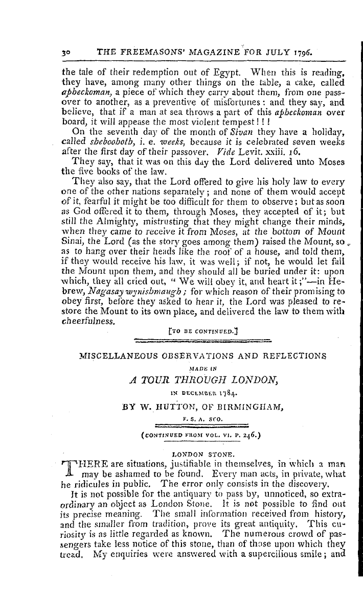 The Freemasons' Magazine: 1796-07-01 - Miscellaneous Observations And Reflections Made In A Tour Through London,