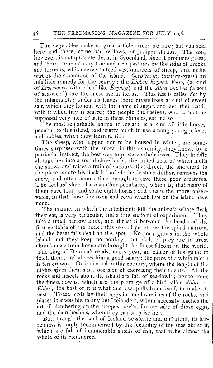 The Freemasons' Magazine: 1796-07-01 - A Description Of Iceland.