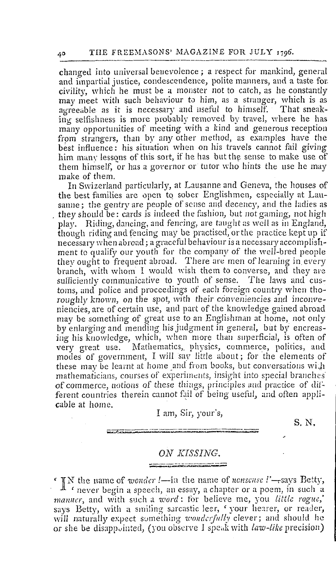 The Freemasons' Magazine: 1796-07-01 - To The Editor Of The Freemasons' Magazine.