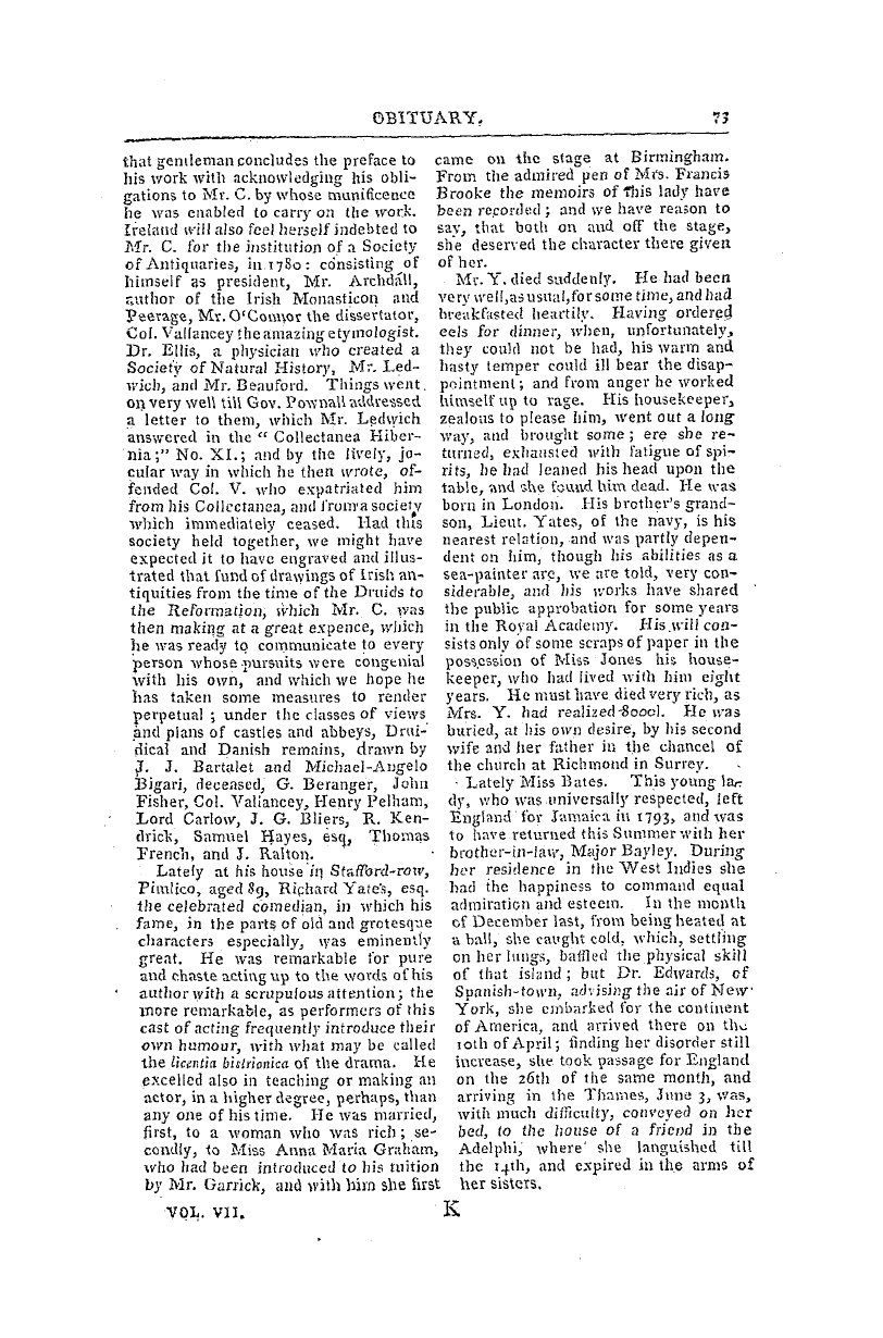 The Freemasons' Magazine: 1796-07-01 - Obituary.