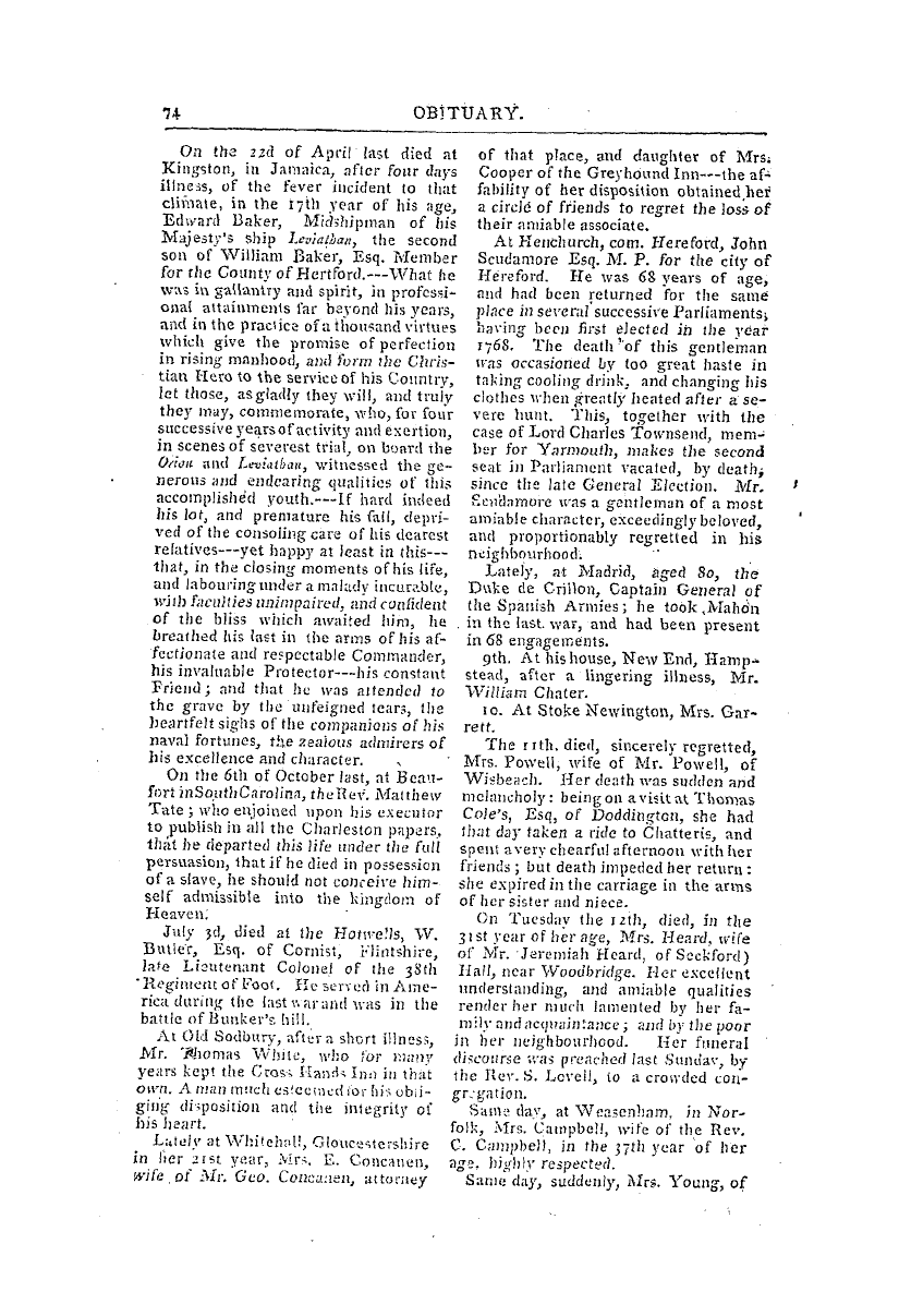 The Freemasons' Magazine: 1796-07-01 - Obituary.