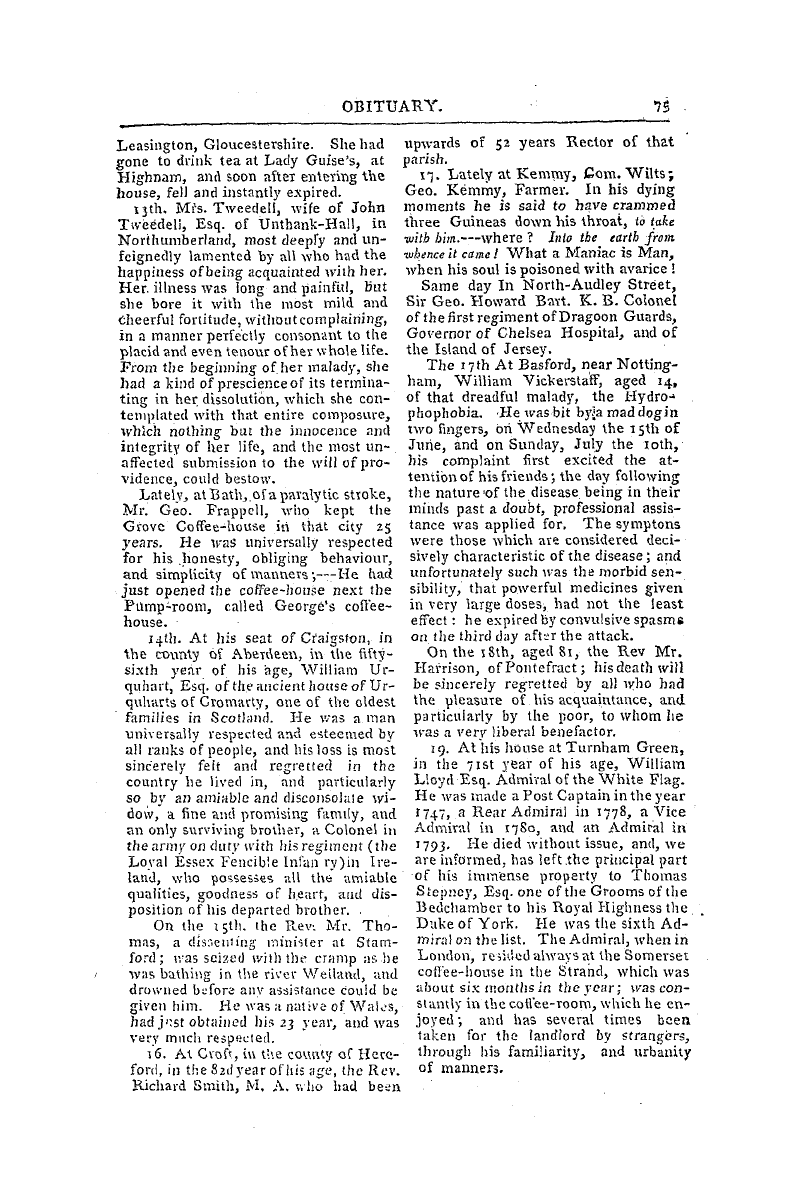 The Freemasons' Magazine: 1796-07-01 - Obituary.