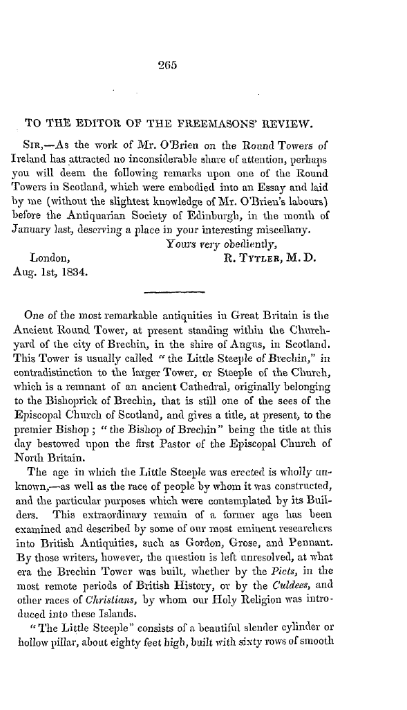 The Freemasons' Quarterly Review: 1834-10-01 - To The Editor Of The Freemasons' Review.