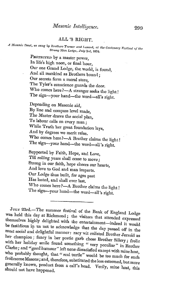 The Freemasons' Quarterly Review: 1834-10-01 - All 'S Right.