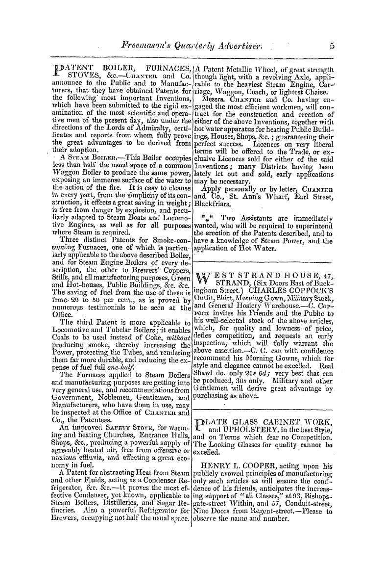 The Freemasons' Quarterly Review: 1835-12-31 - West Strand House, 47, Strand, (Six Door...