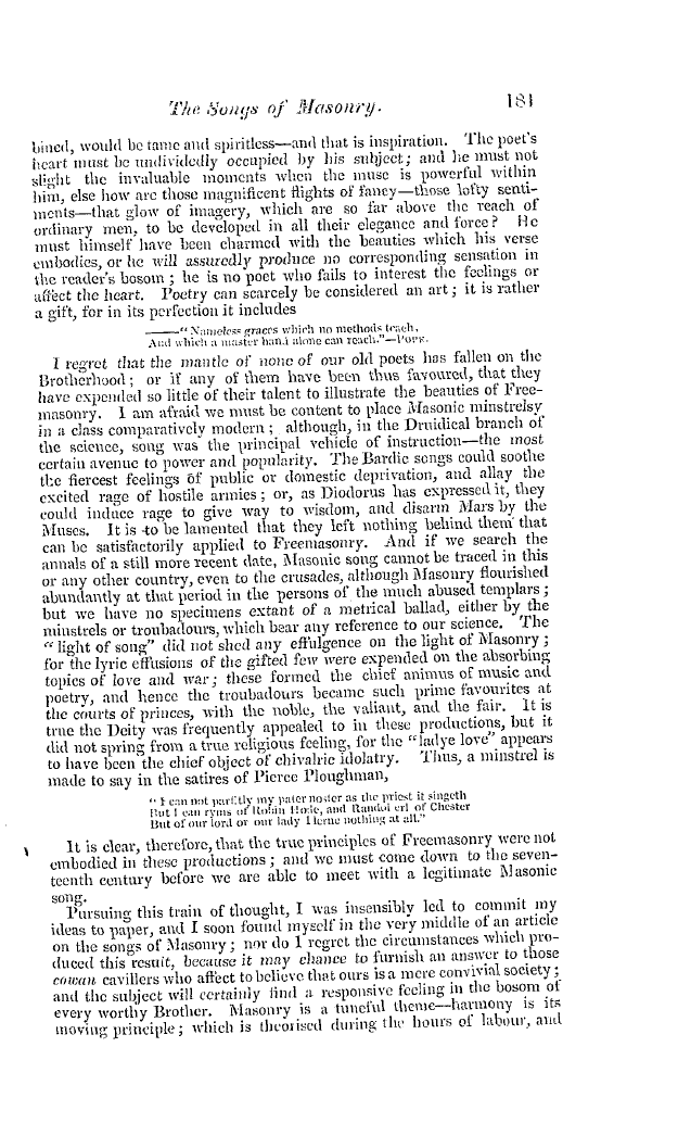 The Freemasons' Quarterly Review: 1837-06-30 - The Songs Of Masonry.