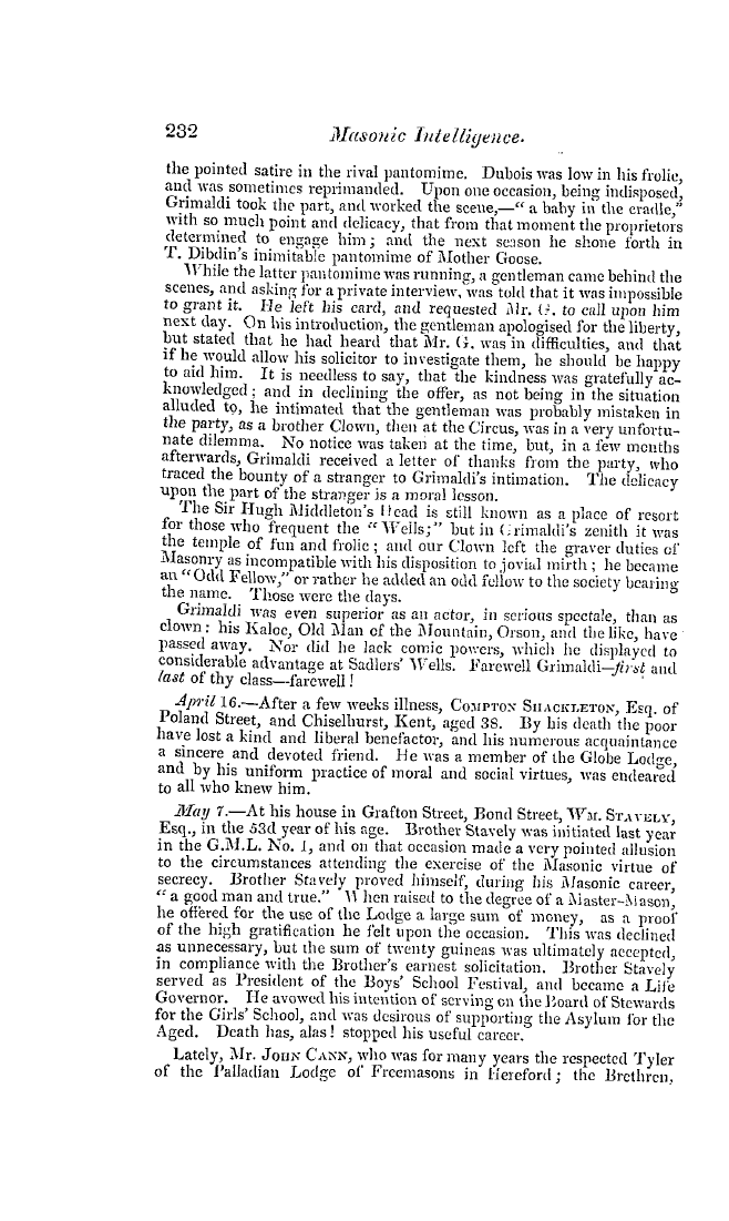 The Freemasons' Quarterly Review: 1837-06-30 - Obituary.