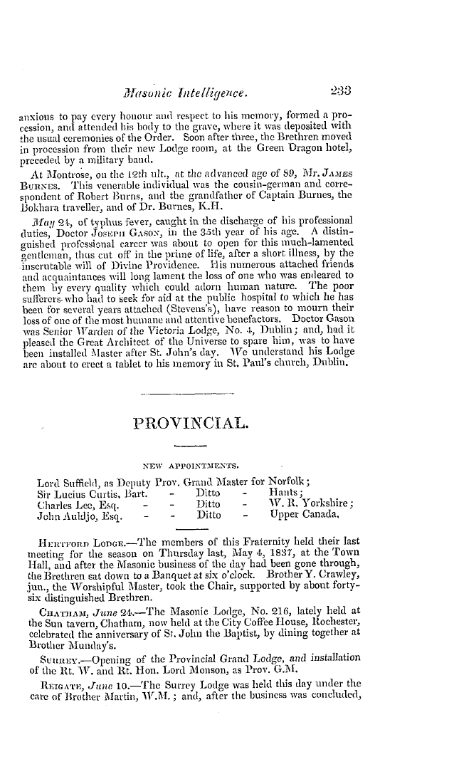 The Freemasons' Quarterly Review: 1837-06-30 - Obituary.