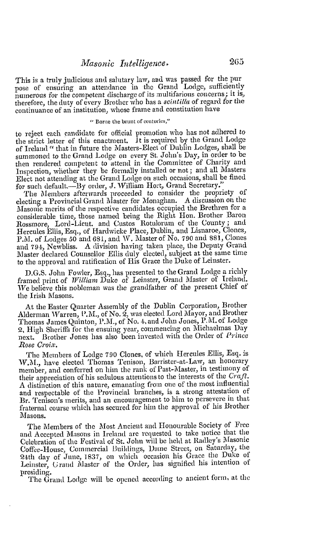 The Freemasons' Quarterly Review: 1837-06-30 - Ireland.