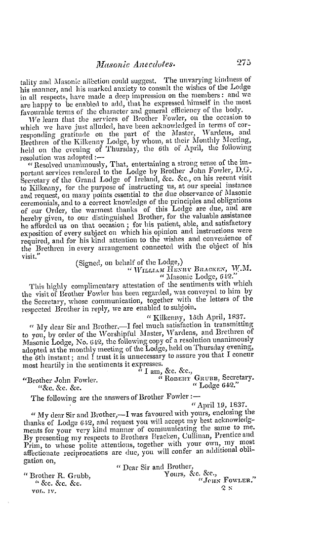 The Freemasons' Quarterly Review: 1837-06-30 - Ireland.