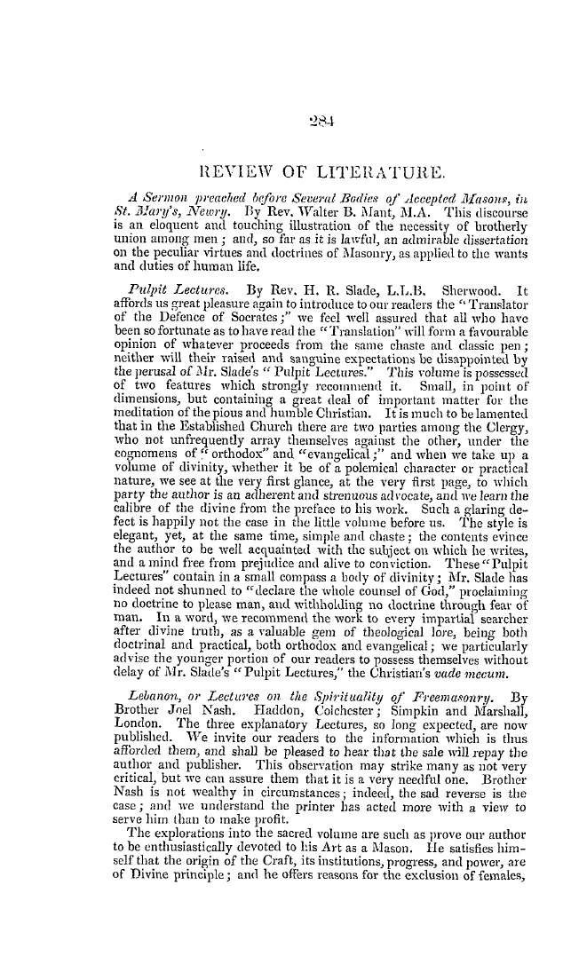 The Freemasons' Quarterly Review: 1837-06-30 - Review Of Literature.