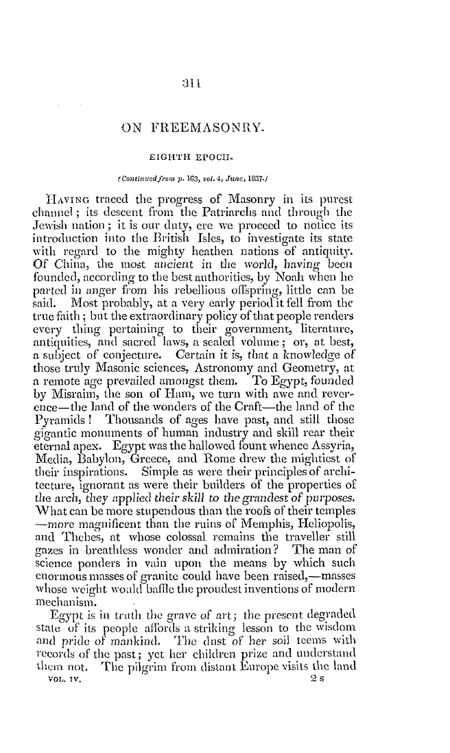 The Freemasons' Quarterly Review: 1837-09-30 - On Freemasonry.