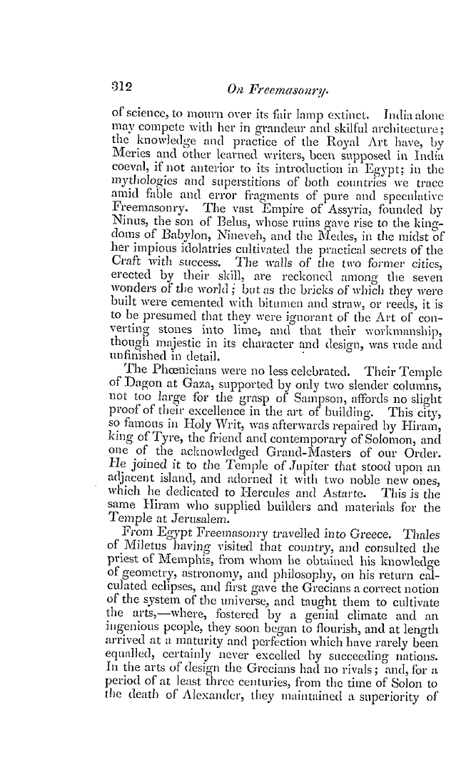 The Freemasons' Quarterly Review: 1837-09-30 - On Freemasonry.