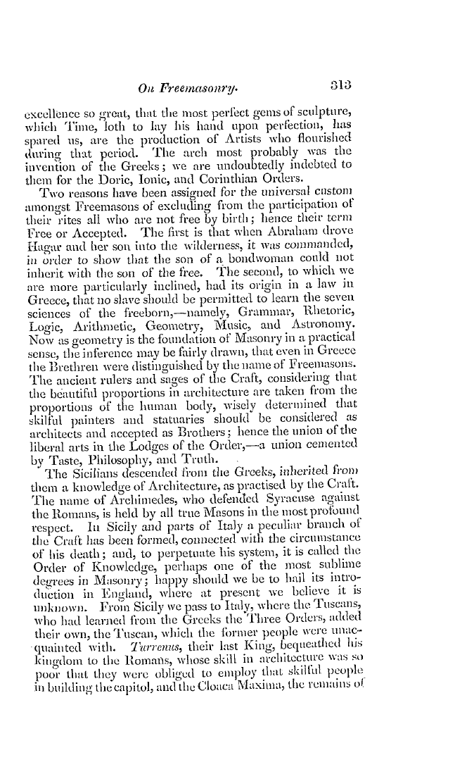 The Freemasons' Quarterly Review: 1837-09-30 - On Freemasonry.