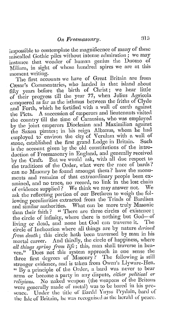 The Freemasons' Quarterly Review: 1837-09-30 - On Freemasonry.