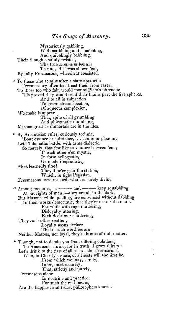 The Freemasons' Quarterly Review: 1837-09-30 - The Songs Of Masonry.