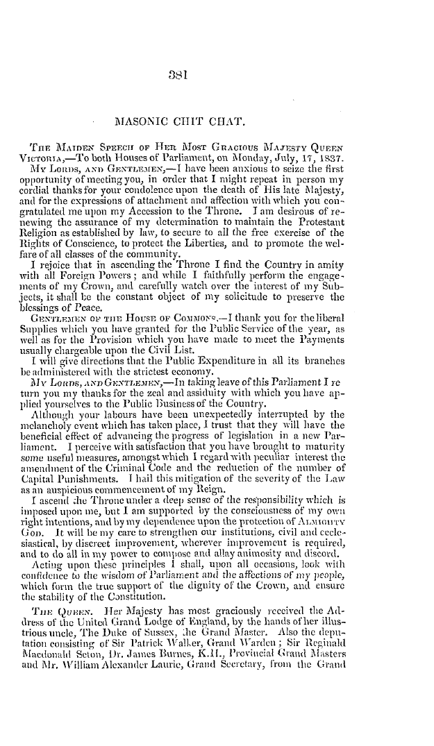 The Freemasons' Quarterly Review: 1837-09-30 - Masonic Chit Chat.