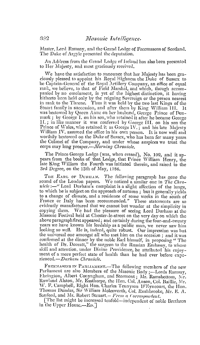 The Freemasons' Quarterly Review: 1837-09-30 - Masonic Chit Chat.