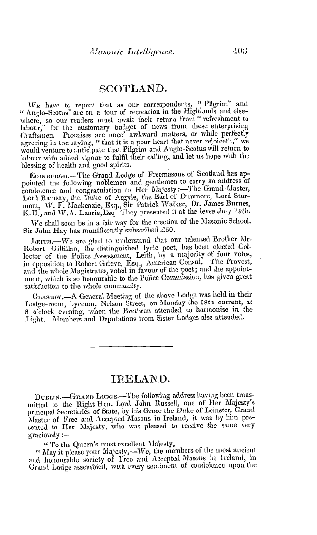 The Freemasons' Quarterly Review: 1837-09-30 - Ireland.