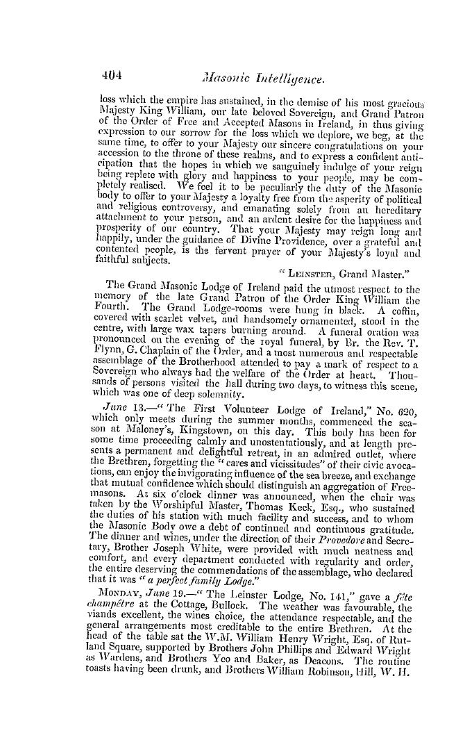 The Freemasons' Quarterly Review: 1837-09-30 - Ireland.