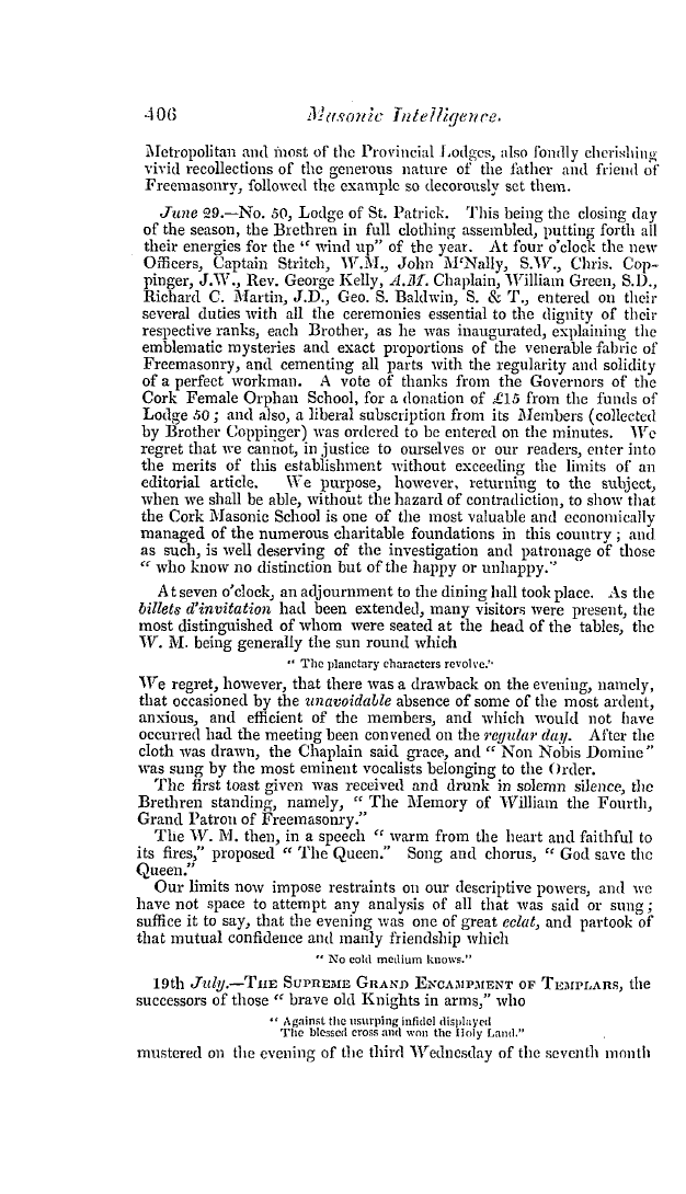 The Freemasons' Quarterly Review: 1837-09-30 - Ireland.