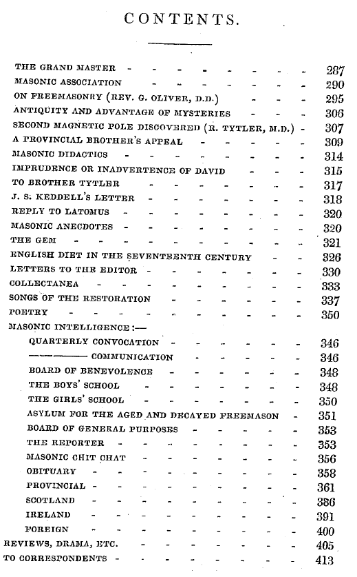 The Freemasons' Quarterly Review: 1838-09-29 - Contents.